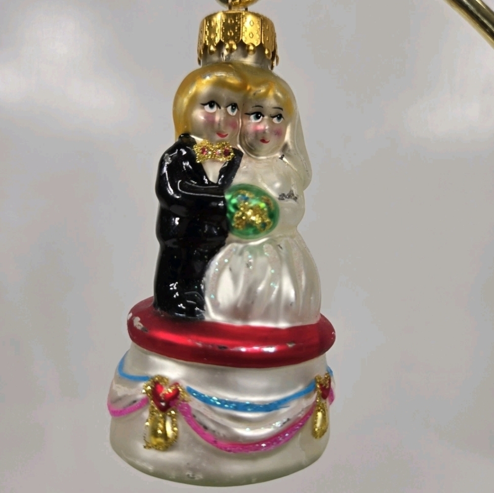 VTG‎ Wedding Bride Groom Couple Glass Christmas Tree Ornament Gift  Hand Painted - Picture 5 of 11
